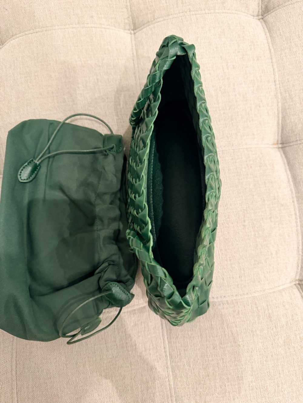 Hand-woven Leather Shoulder Bag for Women/ Dark Green - Picture 3 of 6